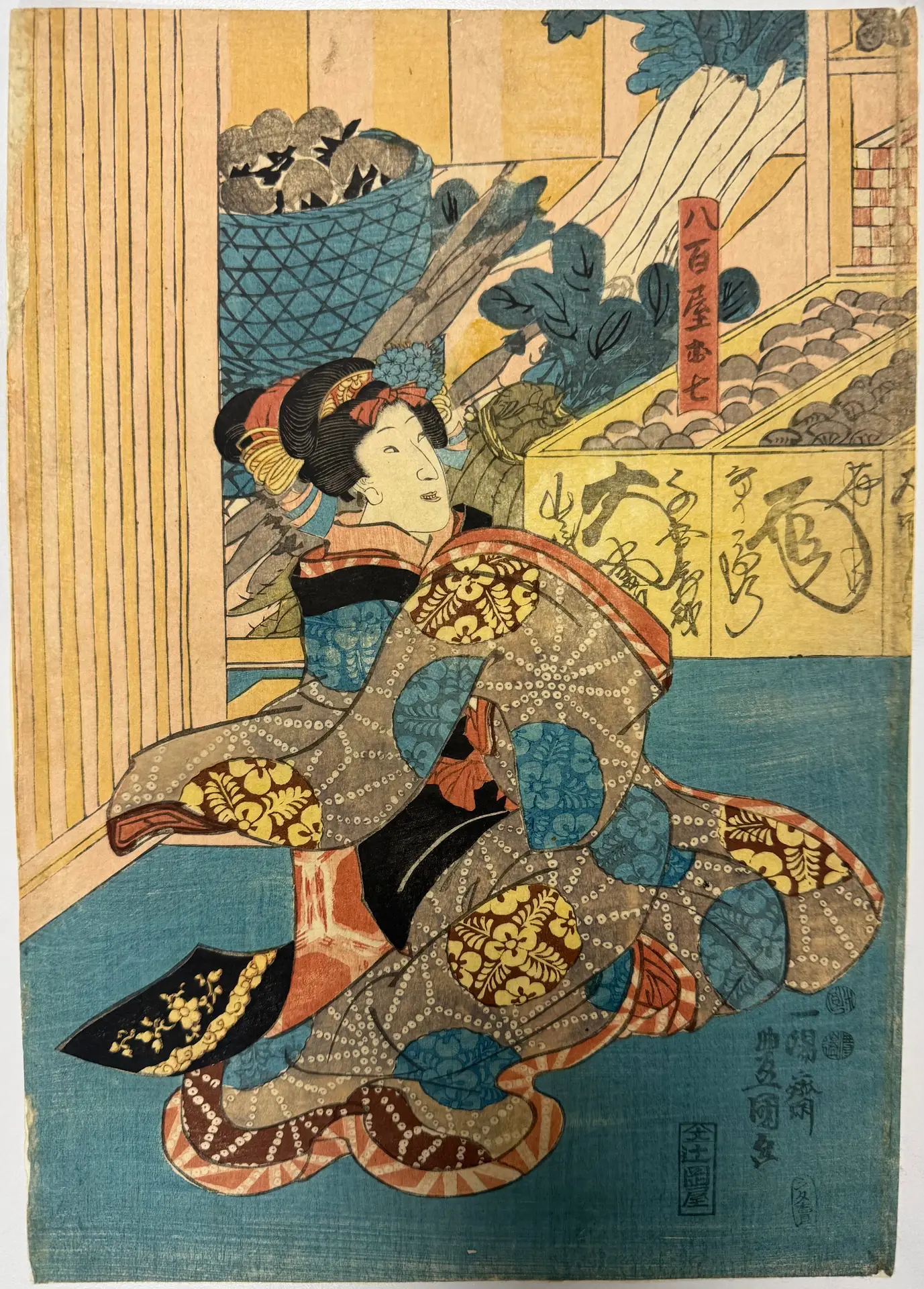 土左衛門伝吉 八百屋お七 下女お杉 豊国三代 — antique Japanese ukiyo-e woodblock print